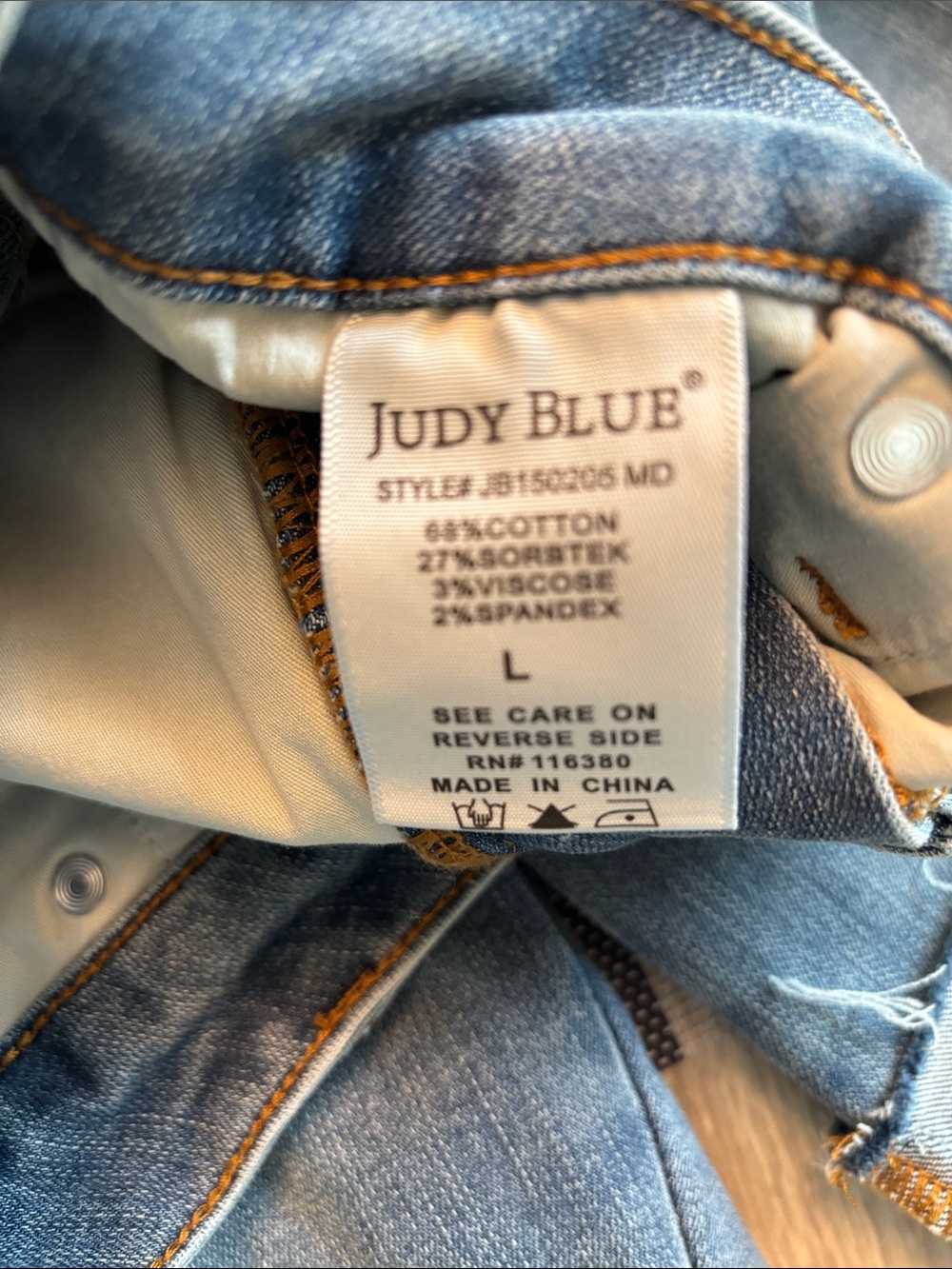Judy Blue Light Blue Denim Shorts with Orange Topstitch - Picture 3 of 4